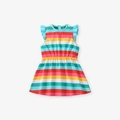 Abito da principessa senza maniche per bambine con righe colorate e volant sulle spalle - 2Y(90cm) / Strisce Arcobaleno