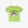 T-shirt enfant en coton vert avec motif singe et texte ADVENTURE sur le devant - 6Y(130cm) / T-shirt Seul Singe de Dessin Animé Vert Vif (Sans Short) (G2002T)