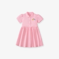 Roze katoenen polojurk voor meisjes met regenboog- en zonnemateriaal en korte mouwen - 3Y / Roze (GS3052)