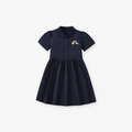 Donkerblauw polojurkje met korte mouwen voor meisjes en regenboog met zon borduursel - 6Y / Donkerblauw (GS3053)