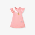 Abito rosa in cotone per bambine con ricamo a cigno e volant sulle spalle - 6Y(130cm) / Rosa