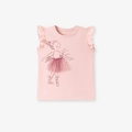 Pink sleeveless girls' cotton t-shirt with ballerina print and tulle tutu detail - 6Y(130cm) / Pink (50104)
