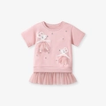 Roze meisjesjurk met korte mouwen, muisborduursel en een rok van tule tutu - 2Y / Roze (S3030)
