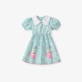 Short sleeve girls floral dress in light green with cute rabbit embroidery detail - 2Y(90cm) / Light Green (S3029)