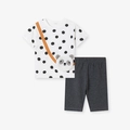 Zomershirt voor meisjes met witte polkadot-panda-applicatie en grijze korte broek - Panda Stippen (2005) / 2Y(90cm)