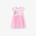 Vestido tutu rosa para niña con bordado de unicornio y lunares de colores con volantes - 2Y(90cm) / Rosa (GS3036)