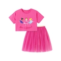 Girls rose pink two-piece dance outfit with cartoon ballet graphic and tutu skirt - 6Y(130cm) / Rose Pink