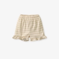 Süße beige gestreifte Baby-Baumwollshorts mit elastischem Bund und Rüschensaum - Gestreifte Rüschenshorts (G2026K) / 7J(140cm)