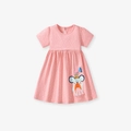 Roze katoenen jurk voor meisjes met witte polkadots en schattige muis borduurwerk - 2Y(90cm) / Roze Stippen Stijl (S3037)
