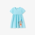 Lichtblauwe jurk met korte mouwen en stippen voor meisjes met schattige muisborduring - 6Y(130cm) / Lichtblauw Stippen Stijl (S3073)