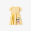 Gele katoenen meisjesjurk met stippen en schattig borduursel van een muisje - 6Y(130cm) / Geel Stippen Stijl (S3072)