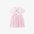Robe princesse rose en coton pour fille avec broderie licorne et jupe en tulle mesh - 3Y(100cm) / Style Licorne Rose (GS3060)
