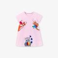 Pink short-sleeve girls' dress with cartoon animal embroidery and 3D mesh flowers - 6Y(130cm) / Light Pink