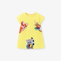 Girl's lemon yellow short sleeve dress featuring cute animal cartoon appliques and 3D mesh flowers - 6Y(130cm) / Lemon Yellow