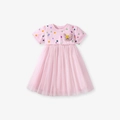 Robe rose à manches courtes pour filles avec jupe en tulle et pois colorés - Rose / 2Y(90cm)