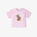 T-shirt rosa in cotone da bambina con stampa di coniglio e topo e scritte in 3D - 6Y(130cm) / Maglietta Coniglio Rosa Solo (Senza Pantaloncini)