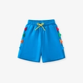 Hellblaue Jungen-Baumwollshorts mit Dino-Zacken und gelbem Kordelzug-Design - 7J(140cm) / Blaue 3D Dekorative Shorts (2017K)