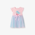 Robe sirène rose pour filles avec manches volantées et jupe en tulle bleu pastel - 2Y(90cm) / Épissage Rose et Bleu (KS009)