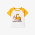 Kinder t-shirt met gele raglanmouwen en een cartoon graafmachine print op de borst - 6Y(130cm) / Gele Graafmachine (D55212)