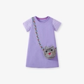 Robe violette en coton pour filles à manches courtes avec chat et motif floral - Violet (gs3015) / 2Y(90cm)