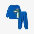 Set sportivo blu scuro per bambino con stampa a coccodrillo sulla felpa a girocollo - Blu Reale(2080) / 2Y(90cm)