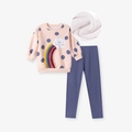 Toddler girl pink fleece sweatshirt with rainbow embroidery and purple leggings set - 6Y(130cm) / Pink Orange/Dark Purple (Fleece)