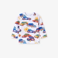 T-shirt bimbo bianca a maniche lunghe in cotone con stampe di auto colorate a fumetti - 2Y(90cm) / Top Auto Cartone Animato Bianco (5129)
