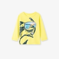 T-shirt jaune en coton à manches longues pour garçon avec motif requin de dessin animé - 2Y(90cm) / Style Requin Jaune (5130)