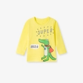 Yellow long-sleeved cotton T-shirt for boys with a green cartoon superhero crocodile print - Yellow Superhero Crocodile (5131) / 2Y(90cm)
