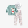 Ensemble deux pièces en polaire pour fille avec sweat renne vert menthe et pantalon fleuri - 6Y(130cm) / 2099 (Doublé Molleton)