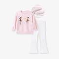 Set bambina con felpa in pile rosa, motivo balletto e pantaloni a zampa bianchi - 2Y(90cm) / Stile Foderato in Pile / Rosa Bianco
