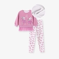 Completo bambina con felpa in pile rosa e tutu e leggings floreali caldi - 2Y(90cm) / Topo Rosa in Pile (2086)