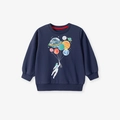 Marineblauer Jungen-Baumwollpullover mit Cartoon-Astronaut und Planetenballons - 2Y(90cm) / Marineblau