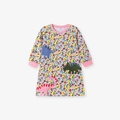 Abito in cotone per bambina con stampa floreale colorata e toppe di dinosauri animati - Floreale Multicolore (S3095) / 2Y(90cm)