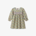Abito da bambina in cotone a fiori a maniche lunghe con dettagli ricamati e smock - 2Y(90cm) / Floreale Multicolore (S3097)