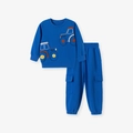 Ensemble bleu roi pour petit garçon avec broderie tracteur, sweat et pantalon cargo - 2Y(90cm) / Bleu saphir