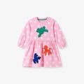 Abito rosa in cotone per bambine a pois bianchi con applicazioni di animali colorati - 2Y(90cm) / Rosa a Pois (S3112)