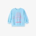 Sky blue cotton girls sweatshirt with turtle print and Love to Adventure text - Light Blue Cartoon Turtle Long Sleeve Round Neck Sweatshirt