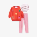 Mädchen Weihnachts-Set mit rotem Sweatshirt und rosa gestreifter Hose für Kinder - 6Y(130cm) / Rot (Mit Fleece)