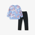 Ensemble deux pièces fille avec sweat à capuche licorne bleu clair et legging noir - 2Y(90cm) / Bleu Clair Licorne (FC006)
