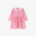 Pink cotton long sleeve dress for girls with geometric prints and white Peter Pan collar - 2Y(90cm)