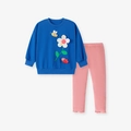 Kleinkind Mädchen Set mit königsblauem Bienen Sweatshirt und rosa Rippen Leggings - 2Y(90cm) / Blaues Sweatshirt mit rosa Hose (2109)