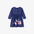 Mädchen Langarmkleid in Dunkelblau mit Polka Dots und festlicher Weihnachtstickerei - 2Y / Marineblau
