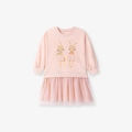 Abito rosa a maniche lunghe per bambina con coniglietti e gonna in tulle a balze - 2Y(90cm) / Rosa