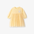 Abito giallo a maniche lunghe per bambina con ricamo a coniglio e gonna in tulle - Giallo Pallido (s3115) / 2Y(90cm)