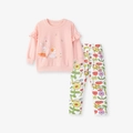 Ensemble sweat-shirt rose à motif lapin et pantalon à fleurs pour fillette - 2Y(90cm) / Rose (2157)