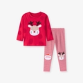 Pigiama natalizio per bambini con top renna rosso e pantaloni a righe bianche e rosse - 2Y / Completo Natalizio Rosso (2101)