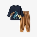 Completo due pezzi bambino con felpa dinosauro e pantaloni a righe gialle e neri - 2Y(90cm)