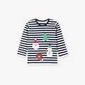 Gestreiftes Weihnachts-Langarmshirt für Jungen mit festlichen Stickmotiven aus Baumwolle - Gestreiftes Langarmoberteil (2105T) / 2Y(90cm)