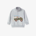 Grey half-zip sweatshirt for boys featuring cartoon koala and tiger embroidery - Grey Animal Embroidered Sweatshirt (c071) / 2Y(90cm)